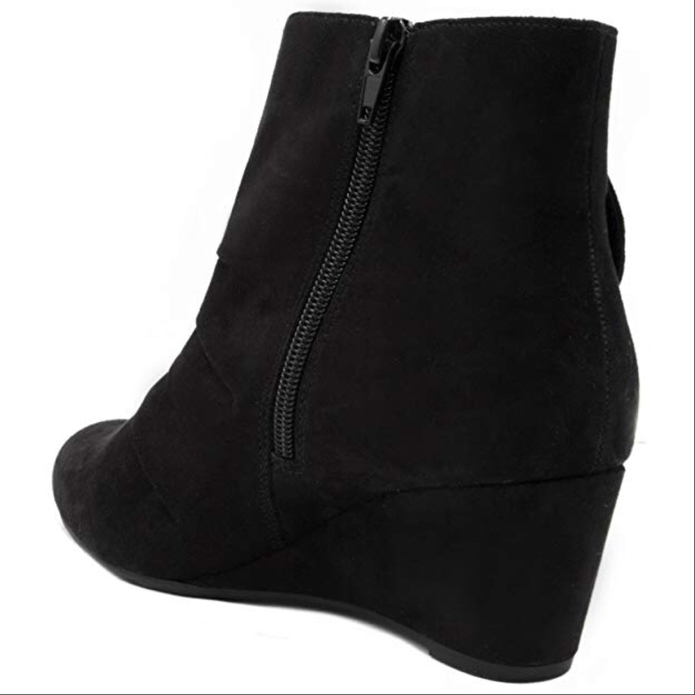 Black Distressed City Chic Wedge Ankle Boots - Picture 6 of 6